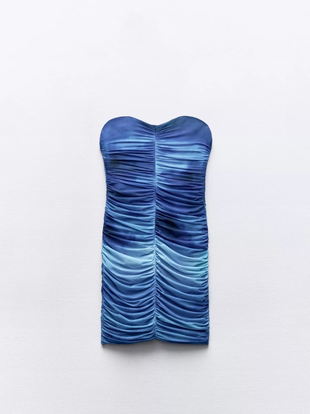Zara Strapless Gradient Blue Ruched Mini Dress